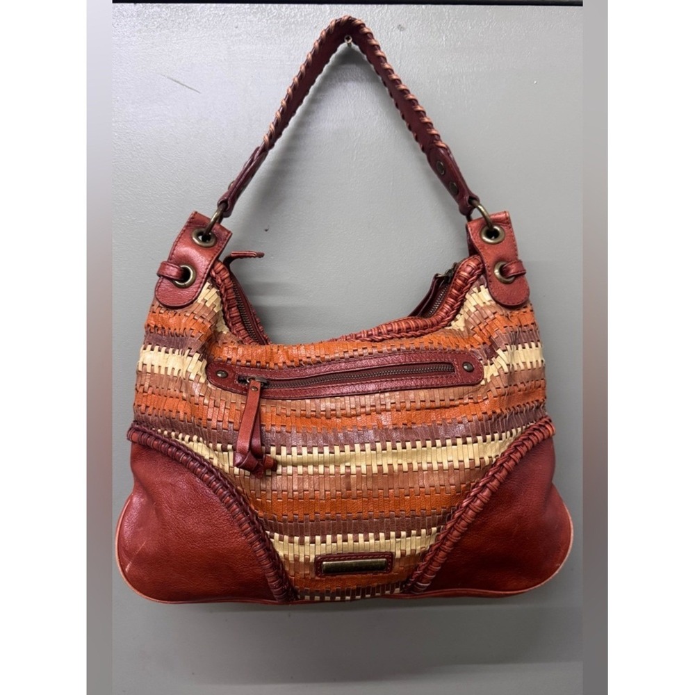 Isabella Fiore Vintage Brown Leather Boho Hobo Bag Handbag Shoulder Bag